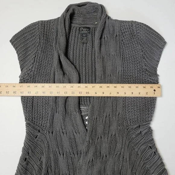 Pure Women's Hand Knit Open Front Cardigan Sweater Dark Gray Size XS - Picture 9 of 12